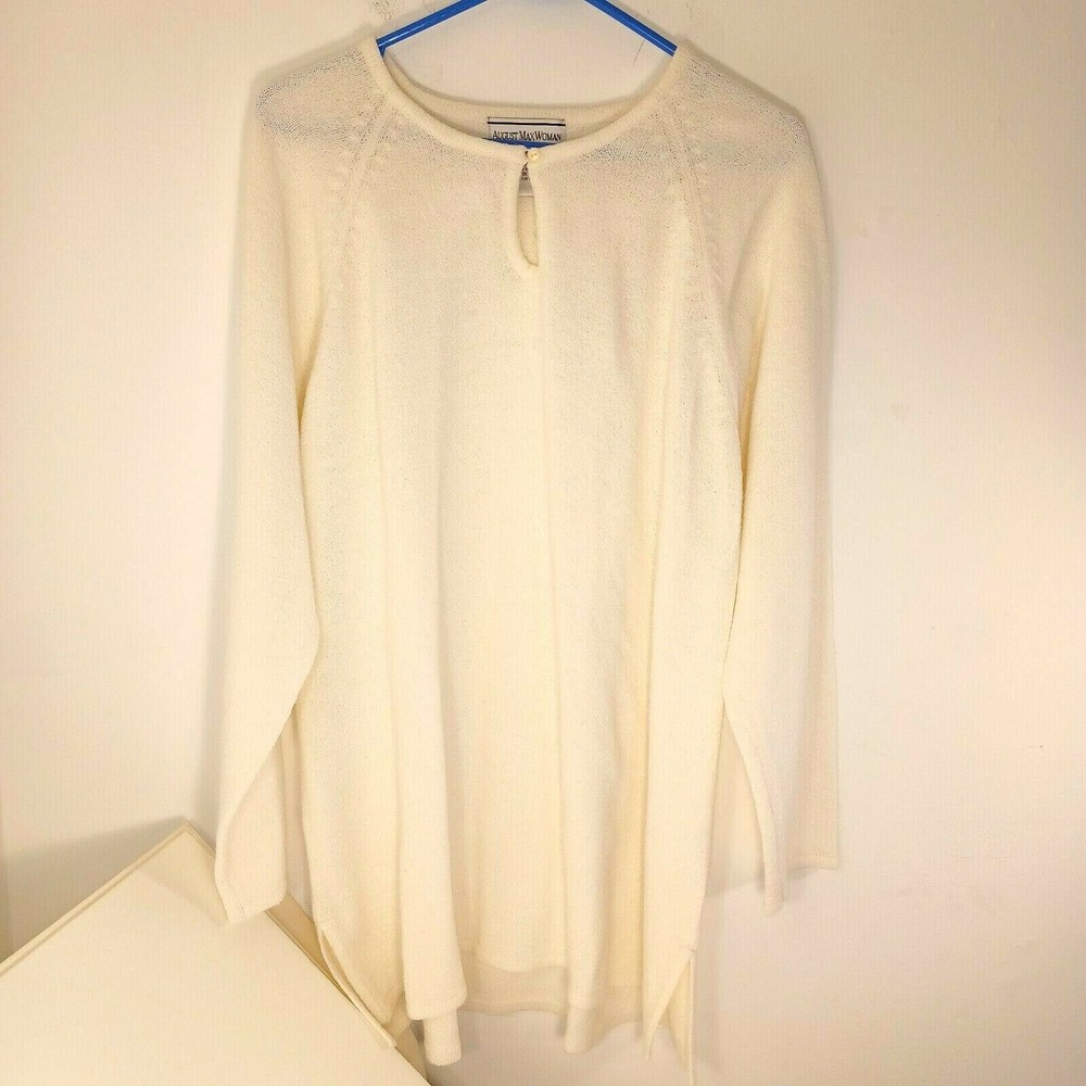 Vintage August Max Women White Keyhole Neck Sweater Top Size 1X